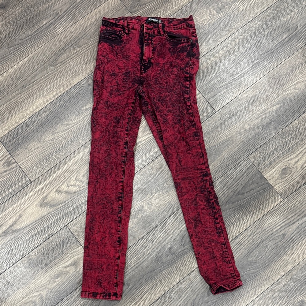 Eunina Crimson Patterned Skinny Jeans